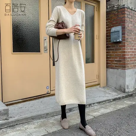 百洛安长款过膝百搭毛衣女装冬季新款韩版套头长袖宽松大码针织衫图片