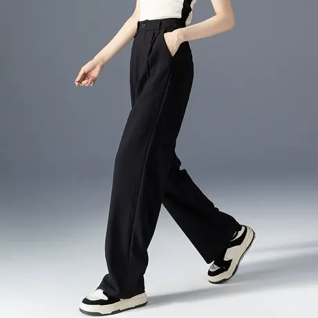 高腰窄版阔腿裤女2023新款黑色西装裤宽松休闲垂感裤子春秋直筒裤商品大图