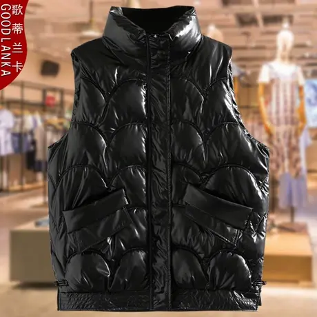 特大码冬装220斤机车皮棉马甲外套洋气时尚胖mm亮面羽绒棉马夹女商品大图