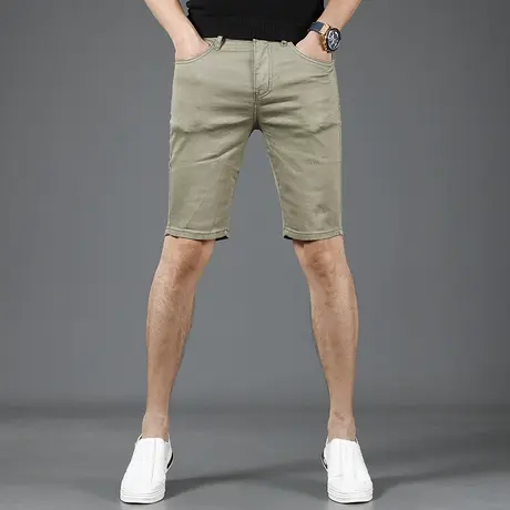 浅绿色短裤男五分裤夏季薄款2023新款修身弹力男士中裤休闲短裤商品大图