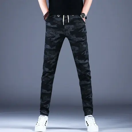 迷彩休闲牛仔裤男款修身小脚裤子男秋款2023新款韩版潮流潮牌弹力商品大图