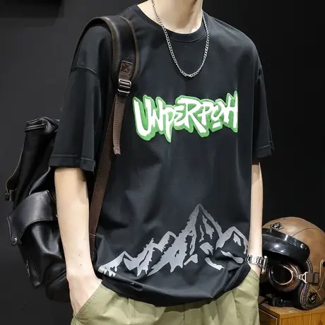 珠地冰丝速干短袖t恤男士夏季胖子宽松大码潮牌2023新款男款体恤商品大图