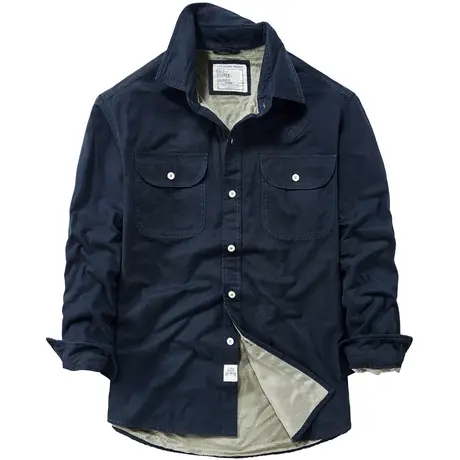 VIP秋冬季长袖衬衫男纯棉衬衣韩版加绒加厚大码宽松工装外套潮流商品大图