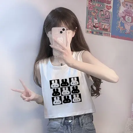 纯棉吊带运动坎肩背心无袖t恤女夏季设计感小众外穿短款辣妹上衣商品大图