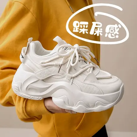 网红女鞋春季潮牌百搭休闲运动跑步气垫减震厚底增高小白老爹潮鞋图片
