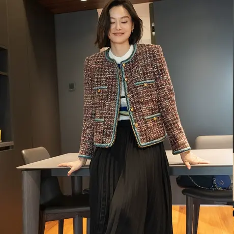 秋季新款复古粗花呢高级感小香风外套气质时尚短款女士上衣1036图片