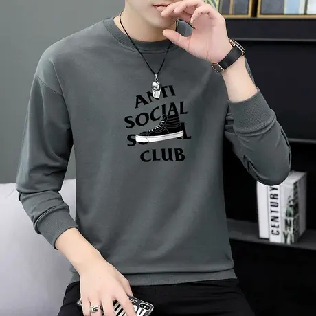 秋冬季卫衣男韩版潮流圆领套头无帽上衣宽松百搭青少年长袖t恤男商品大图