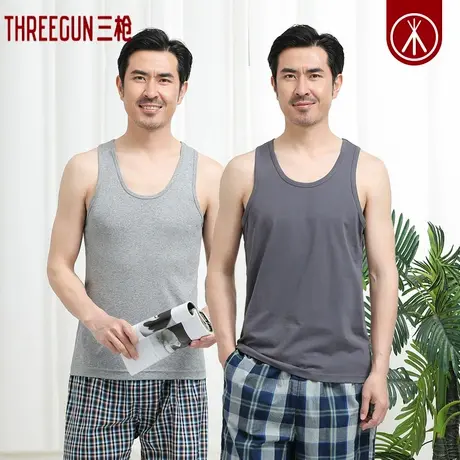 三枪背心男弹力莱卡棉跨栏运动健身汗衫薄款中老年纯棉男士背心商品大图