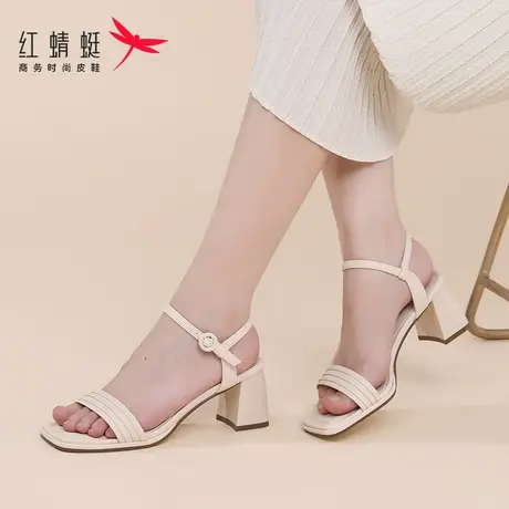 红蜻蜓女鞋2024夏季新款时装一字带高跟凉鞋女图片