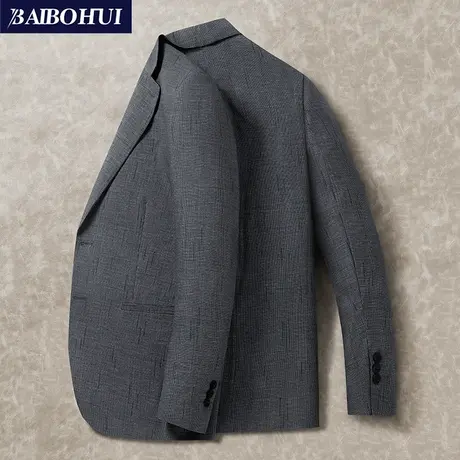 2022春季新款灰色格子休闲西装外套男士时尚修身百搭单件西服上衣商品大图