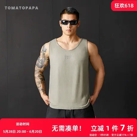 TOMATOPAPA运动背心2025年夏男透气健身美式休闲圆领无袖体恤坎肩商品大图
