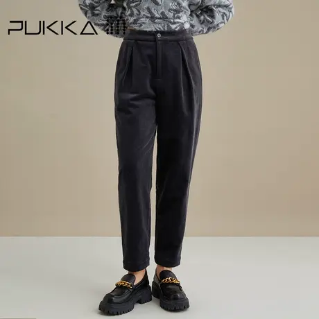 蒲PUKKA 商场同款休闲裤女黑加仑紫灯芯绒哈伦裤秋冬款商品大图