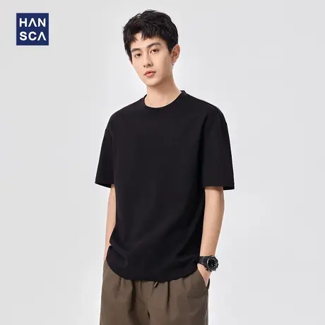 hansca 桑蚕丝速干短袖t恤男款夏季冰丝薄款圆领宽松凉感透气上衣商品大图