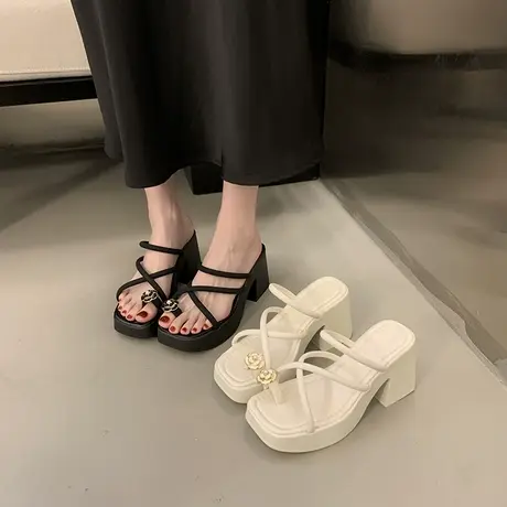 永希拖鞋女夏外穿2024新款套趾粗跟高跟凉拖法式高级感时髦人字拖商品大图