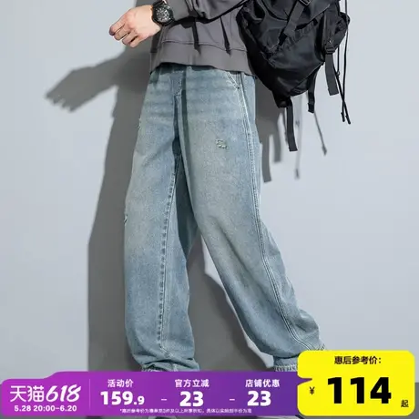 唐狮2025春秋新款美式复古牛仔裤男百搭水洗宽松直筒休闲长裤子WW图片