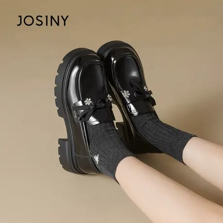 卓诗尼法式小皮鞋JK女鞋子2025新款春季浅口单鞋纯色乐福鞋女厚底商品大图