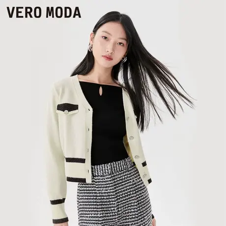 Vero Moda奥莱针织开衫早秋新款直筒短款长袖小香风毛衣女百搭图片