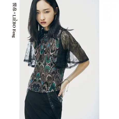 裂帛LIEBOFeng原创设计2023秋季新品波西米亚刺绣荷叶袖蕾丝衫女图片