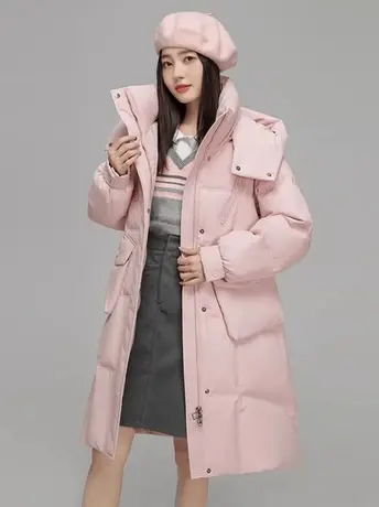 雪中飞羽绒服韩版爆款保暖冬季加厚过膝羽绒服时尚设计感女中长款商品大图