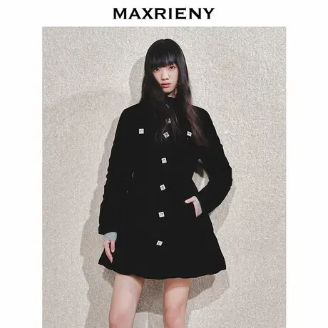 【时髦暖冬-商场同款】MAXRIENY精致千金风丝绒钻扣收腰羽绒服女商品大图