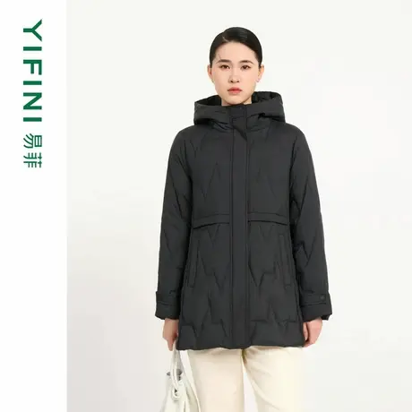 [专柜同款]Yifini/易菲白鹅绒加厚保暖连帽羽绒服中长款宽松外套商品大图