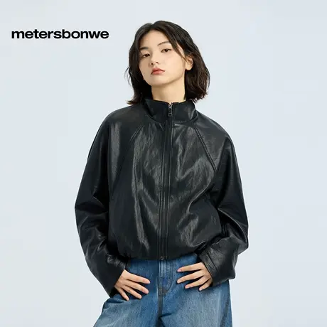 美特斯邦威夹克女士2025秋季新款潮流舒适PU耐磨宽松立领开衫外套图片