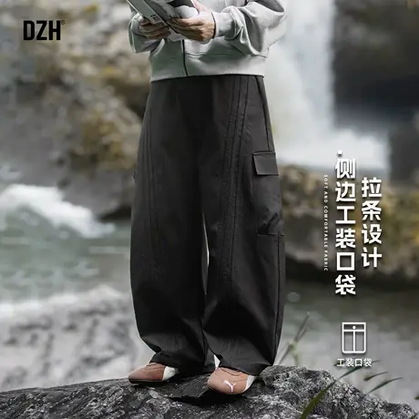 男士黑色阔腿弯刀裤男秋季户外工装裤痞帅男裤休闲裤子2025新款潮商品大图