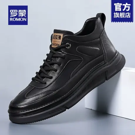罗蒙高帮鞋子男款2025新款秋季真皮软底休闲工装皮鞋黑色马丁靴RM商品大图