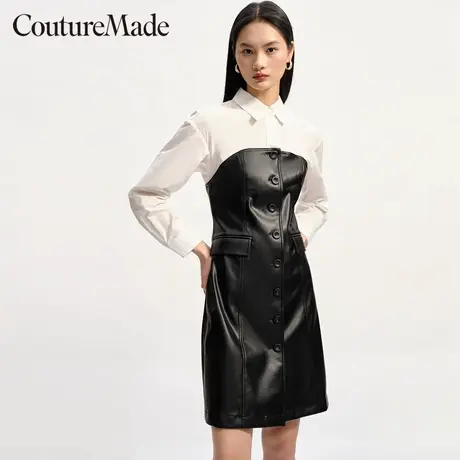 Vero Moda奥莱连衣裙春秋新款拼接拼色直筒翻领通勤优雅裙子流行图片