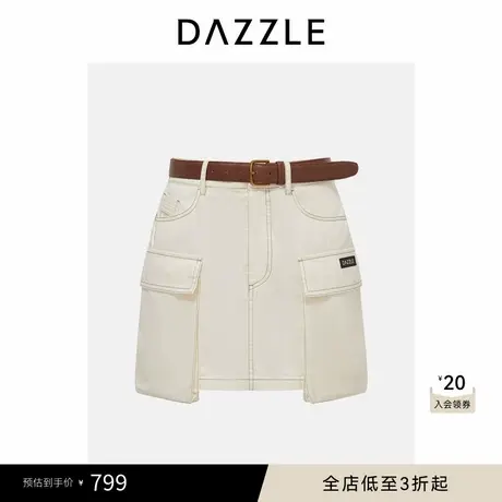 DAZZLE 地素奥莱裙夏季米白色棉混纺工装半裙短裙图片