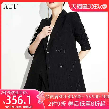 AUI黑色廓形宽松西装外套女2023春季新款设计感高级职业休闲西服图片