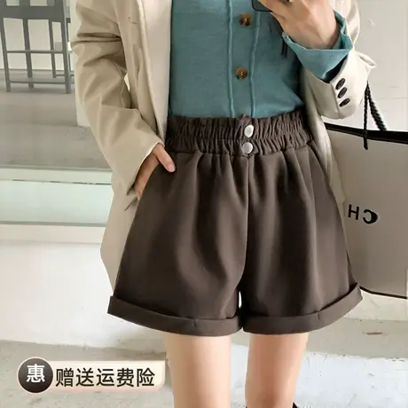 毛呢短裤女2023秋冬新款高腰宽松休闲显瘦a字阔腿百搭靴裤子外穿商品大图