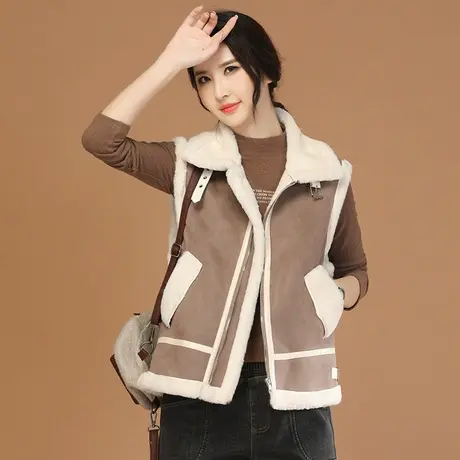新品8.5折】复古仿兔毛皮毛一体马夹女马甲背心外套加厚图片