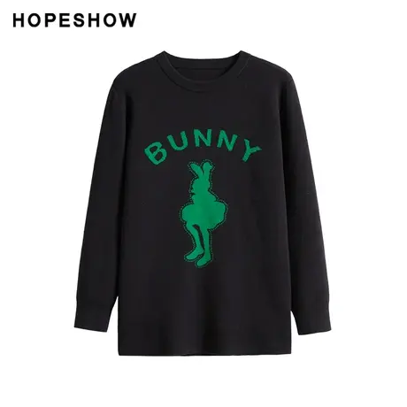 红袖outlets撞色主题圆领针织衫hopeshow2023冬款外搭休闲毛衣女图片