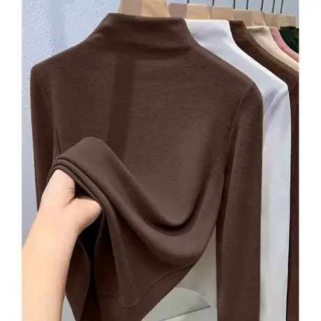 春秋德绒半高领双面磨毛打底衫女修身内搭t恤洋气长袖上衣2023年商品大图