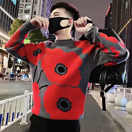 秋冬季圆领花色毛衣男高级感内搭上衣2022新款个性长袖打底针织衫商品大图