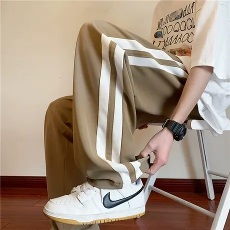 休闲裤男春夏季新款宽松垂感直筒西装裤薄款长裤百搭条纹阔腿裤子商品大图