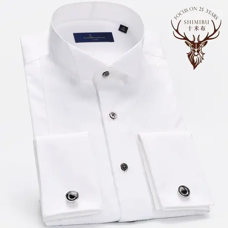 十米布新郎礼服衬衫修身长绒棉纯棉结婚婚礼燕子领白色法式衬衣商品大图