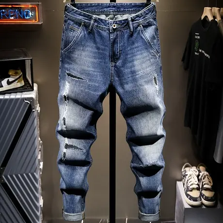 2021新款夏季潮牌破洞牛仔裤男直筒宽松男士长裤子韩版潮流百搭潮商品大图