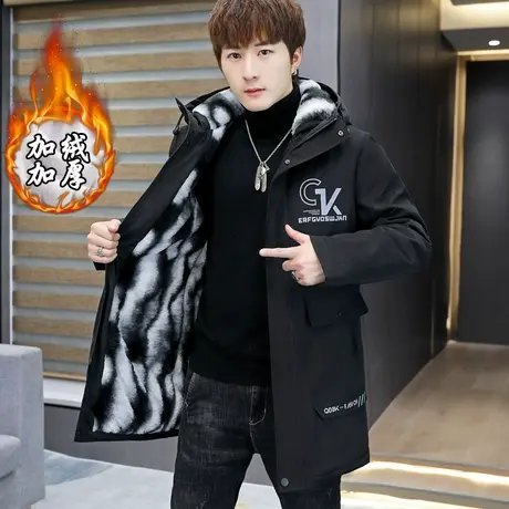 男士外套中长款2023新款秋冬季潮流男装上衣保暖夹克加绒加厚风衣商品大图
