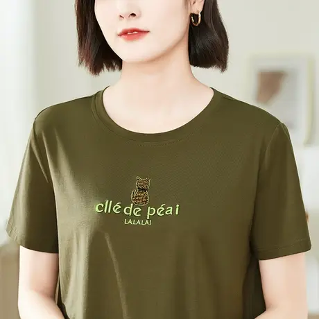 弹力纯棉t恤女夏装2024年新款时尚休闲短袖衫洋气百搭中年上衣服图片