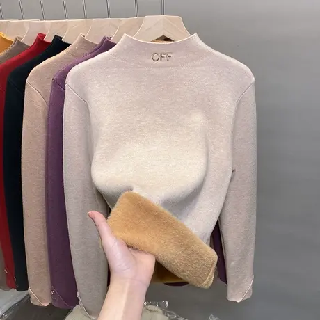 一体绒半高领毛衣女加绒加厚打底衫2023秋冬新款针织衫内搭上衣潮图片
