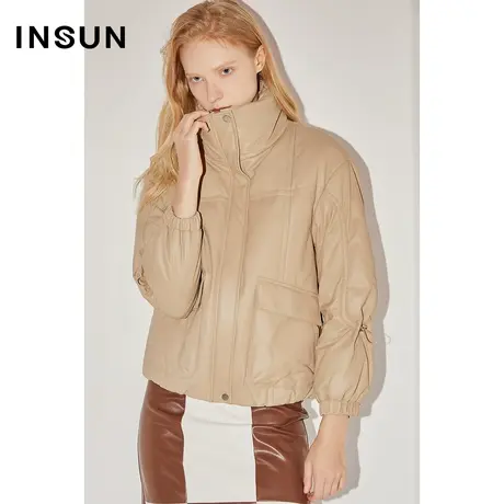 COVER冬季绵羊皮工装风大口袋白鸭绒羽绒皮草商品大图