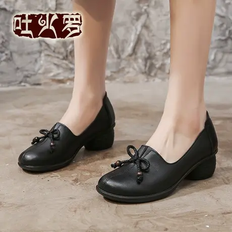 吐火罗女鞋2022春秋季新款蝴蝶结乐福女鞋一脚蹬女鞋民族风小皮鞋商品大图