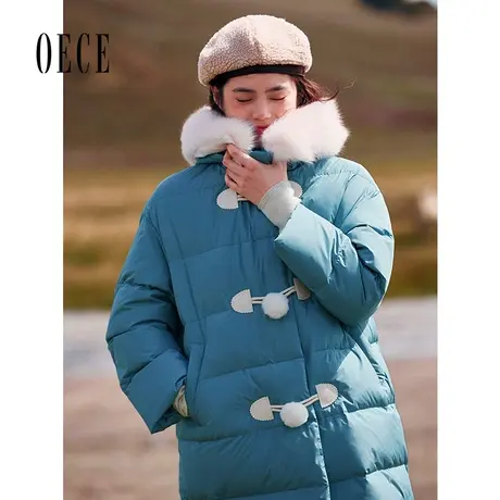 Oece冬新款女法式减龄大毛领中长款加厚羽绒服外套图片