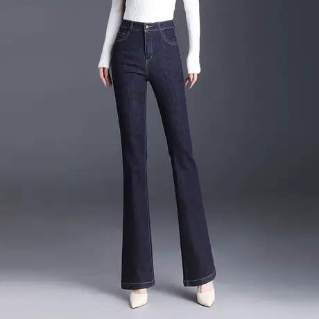 蓝色弹力牛仔裤韩版微喇裤高腰显瘦长裤女秋季2023新款时尚休闲裤商品大图