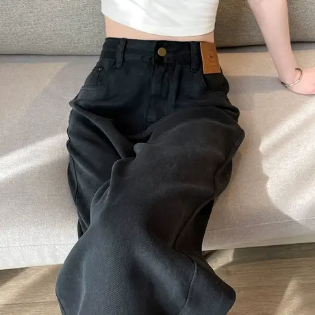 黑色天丝阔腿牛仔裤女春夏2024年薄款高腰垂感窄版宽松显瘦直筒裤商品大图