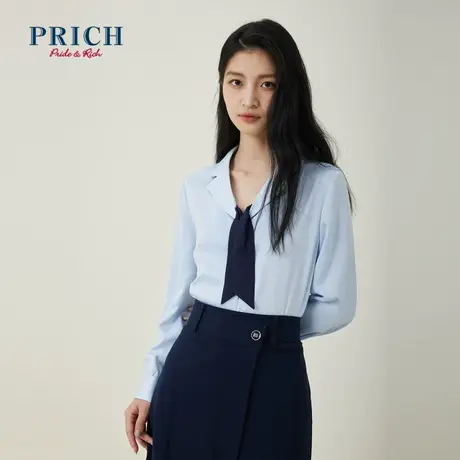 PRICH商场同款衬衫新品秋冬新款翻领撞色领巾设计优雅上衣女图片