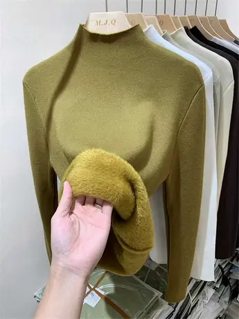 欧货立领加绒针织衫女秋冬新款内搭保暖加厚毛衣软糯打底衫上衣商品大图