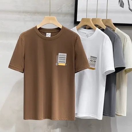 潮流日系贴布印花重磅短袖T恤男冰丝凉感五分袖男士夏季宽松男款商品大图